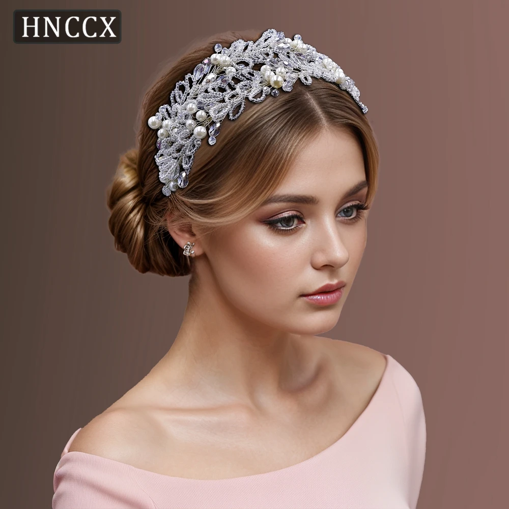 

HNCCX Handmade Bridal Hair Hoop Pearl Hair Accessories Rhinestone Flowers Headband Bride Shiny Headdress For Women Party CP654