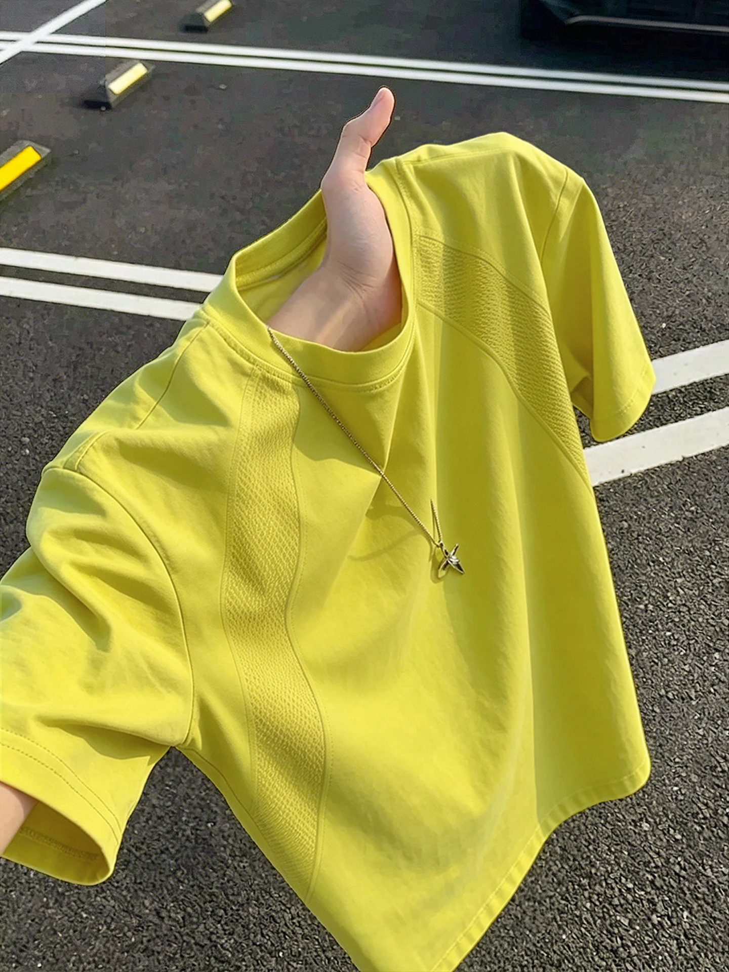 Lemon Green Dopamine Sport Quick Dry Short Sleeve Unisex Summer Cool Feeling Ice Silk T-Shirt Ribbed Patchwork Half Sleeve Tr...