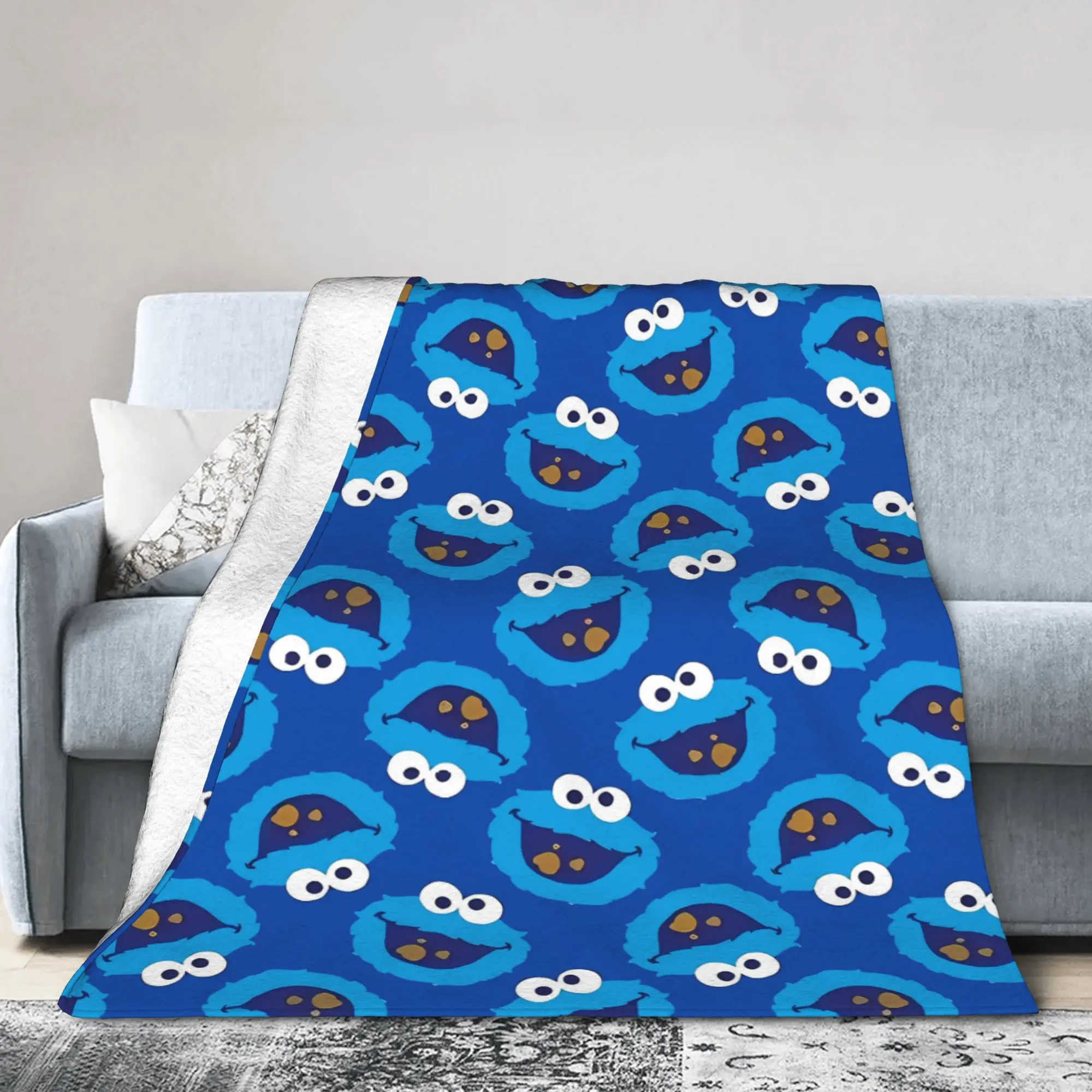 Cute Cookie Monster Flannel Blanket Sesames Streets  Custom Throw Blankets for Home Hotel Sofa  200x150cm Quilt,