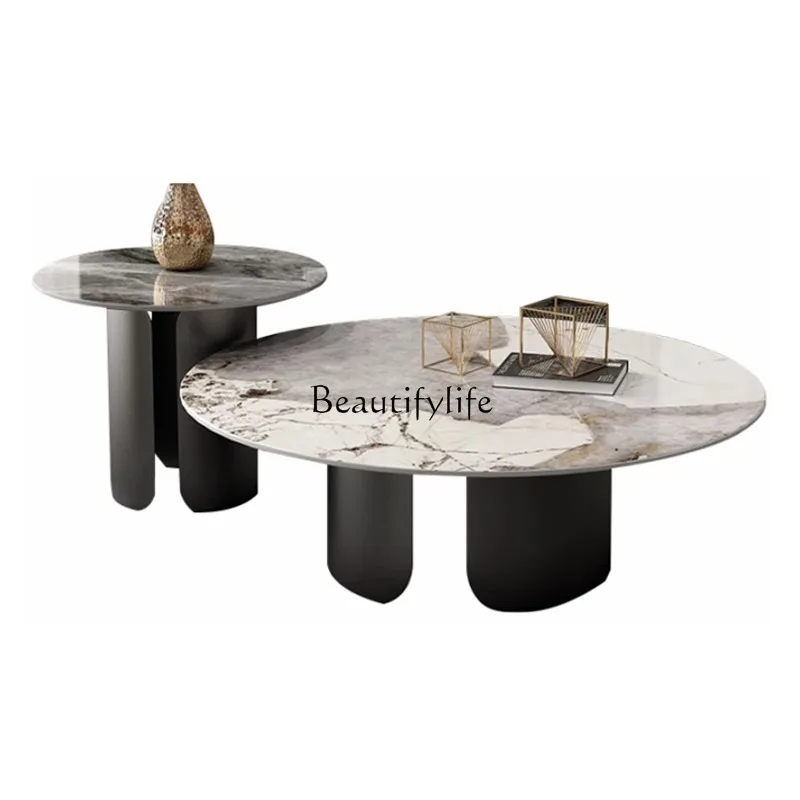 Italian minimalist Pandora rock slab round coffee table light luxury high-end small apartment coffee table