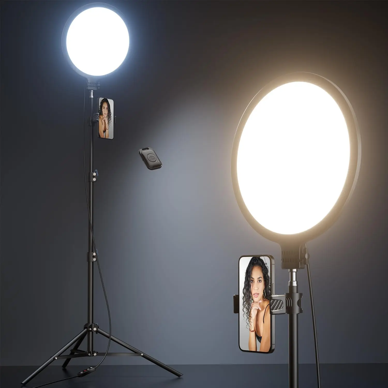 

10.5" Ring Light with 69" Tripod Stand and Phone Holder Kit, Full-Screen Zoom Lighting for Video Recording, Makeup, Live
