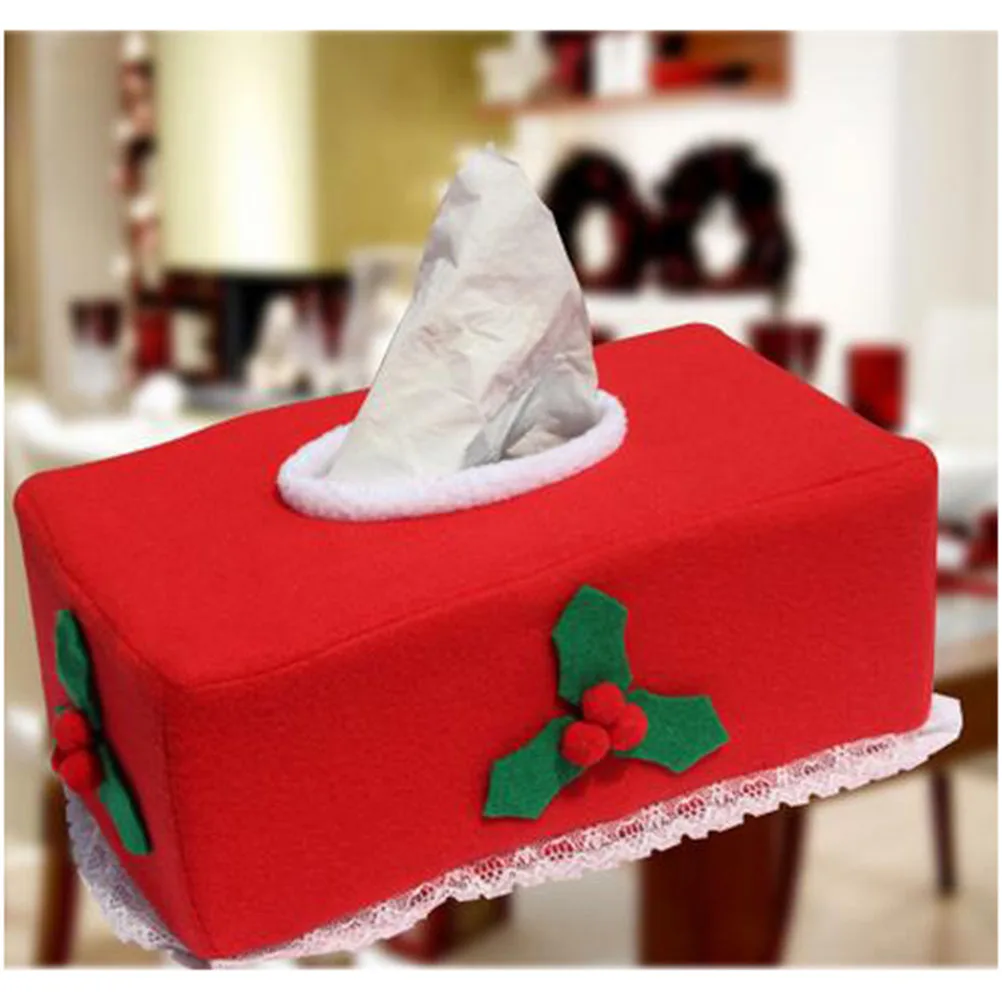 

Christmas Felt Tissue Box Red 25.5X14X9.5Cm Fruit Leaf Design Seamless Craft Decorative Holiday Home Storage Organizer Case