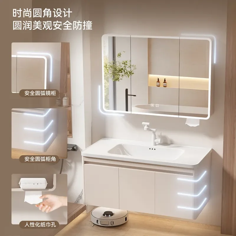 for Honeycomb Aluminum Bathroom Cabinet with Ceramic Integrated Flat Basin Arc Hand Wash Basin Waterproof Anti-Collision