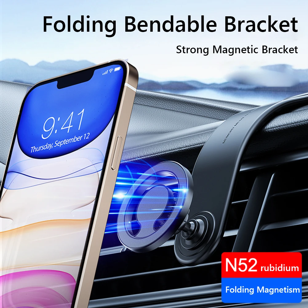 Magnetic Cell Phone Mount for All Dashboard/Windshield Bendable Detachable Mobile Phone Bracket for iphone 15 14 13 Pro Max Mini