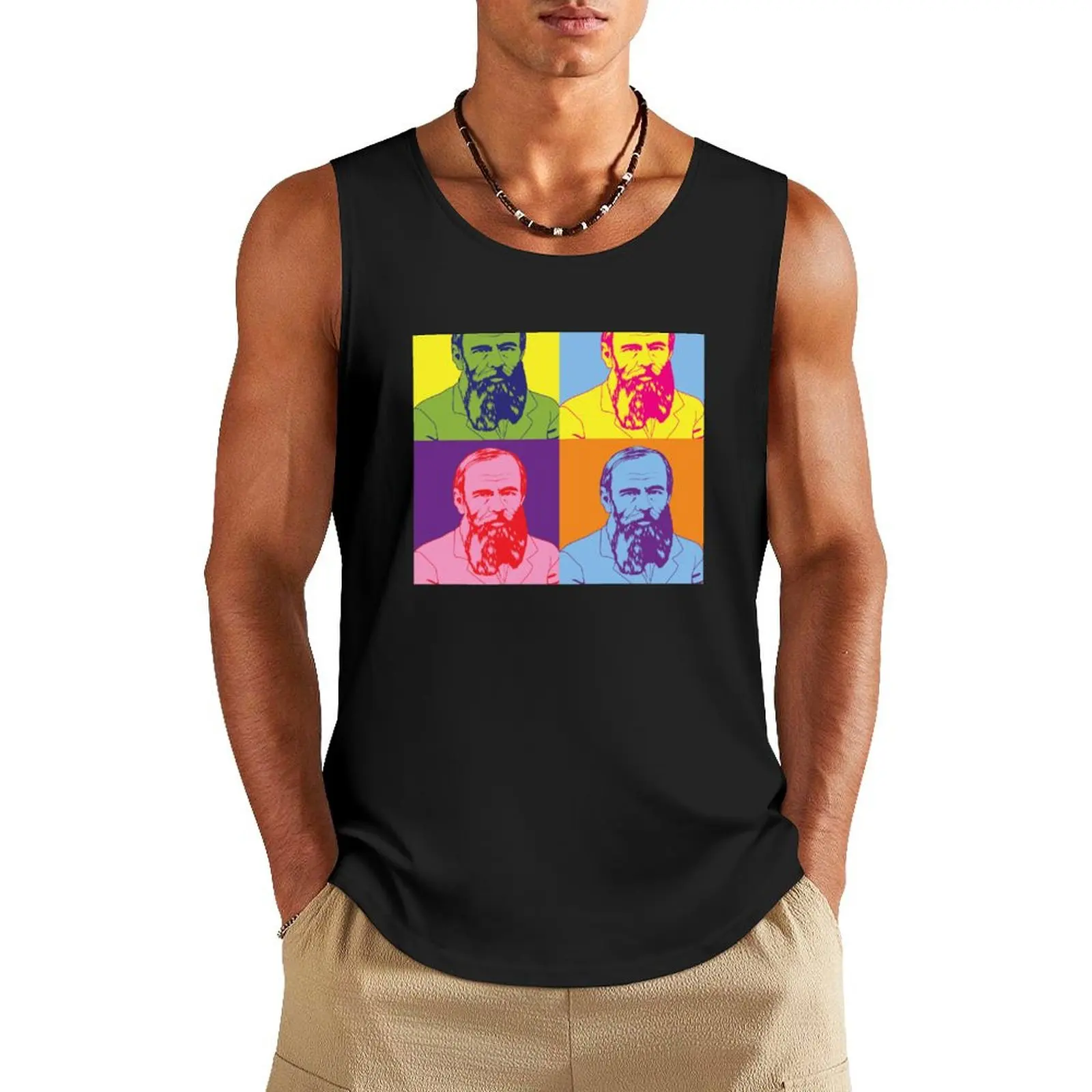 

Russian Writer Pop Art Fyodor Dostoevsky design Tank Top mens clothing gym shirt men anime t-shirts bodybuilding t shirt