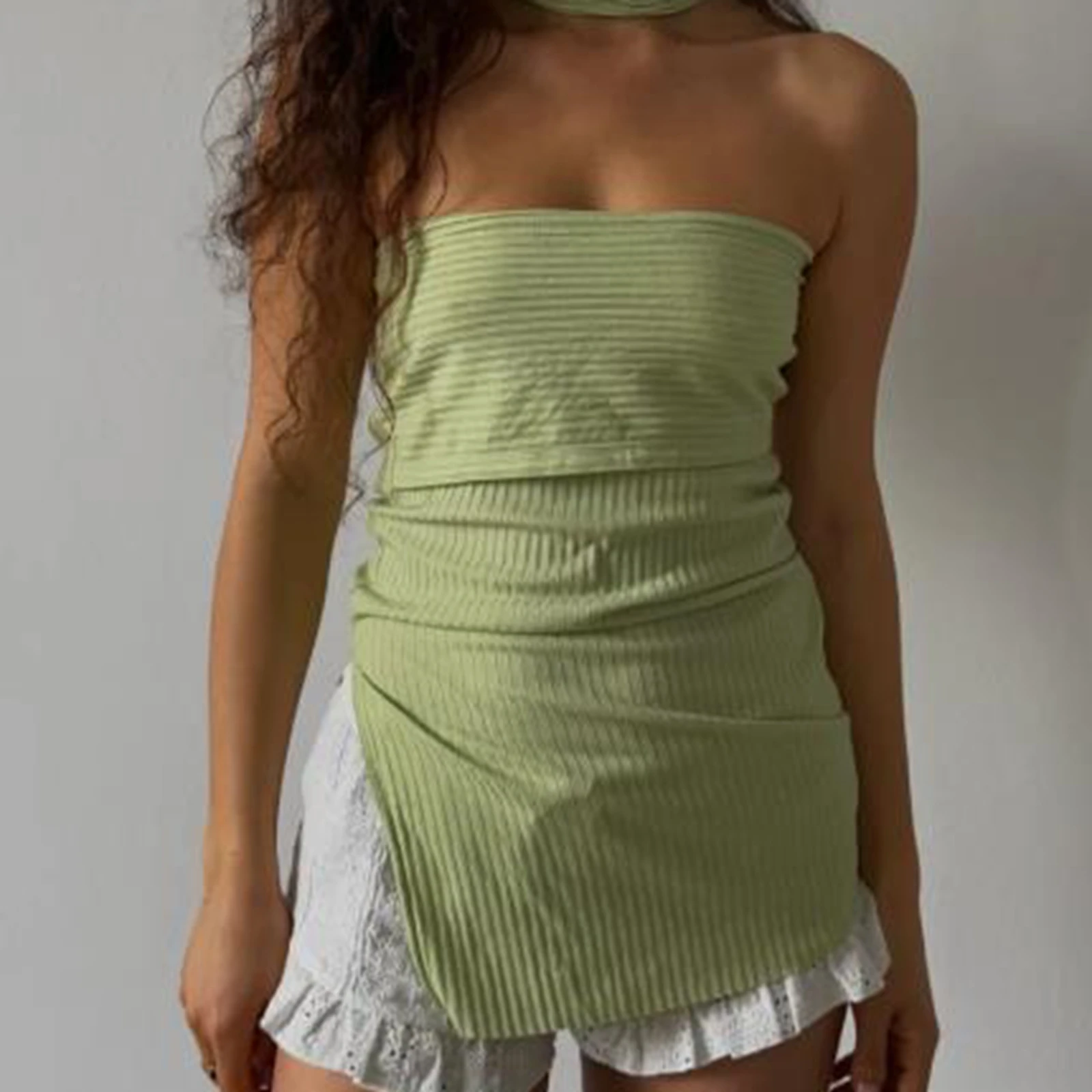 2025 Elegant Women's Side Split Tube Tops Fashion Sleeveless Draped Solid Color Bandeau Tops Slim Fit Shirts Streetwear