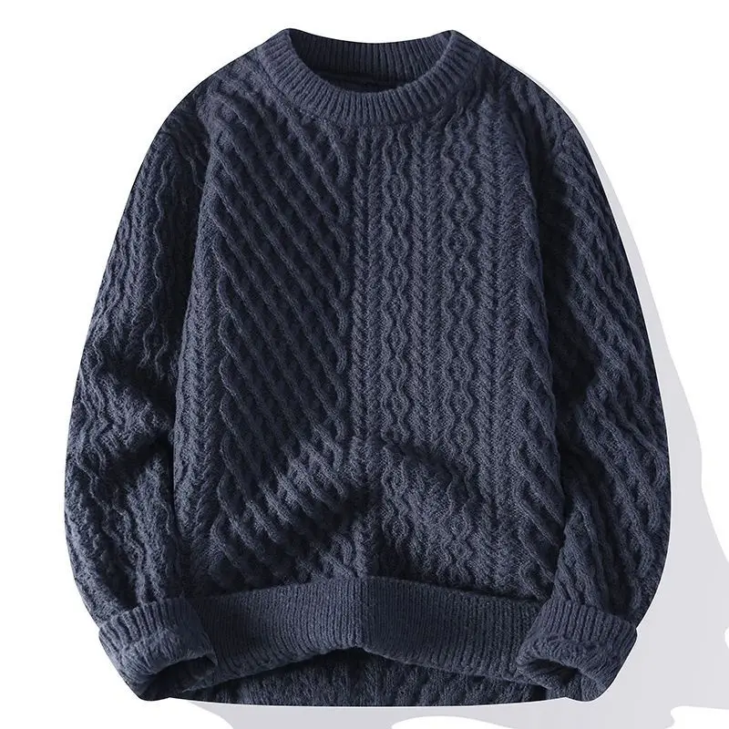 

Fashion Knitted Sweaters for Men Winter Round Neck Men Long Sleeve Top Slim Loose Sweater Solid Color Men's Clothing D60