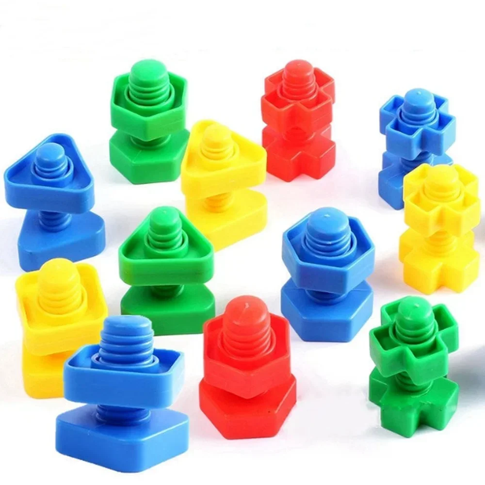 8 Set Montessori Screw Building Blocks Plastic Insert Blocks Nut Shape Toys for Children Learning Educational Toys Scale Models