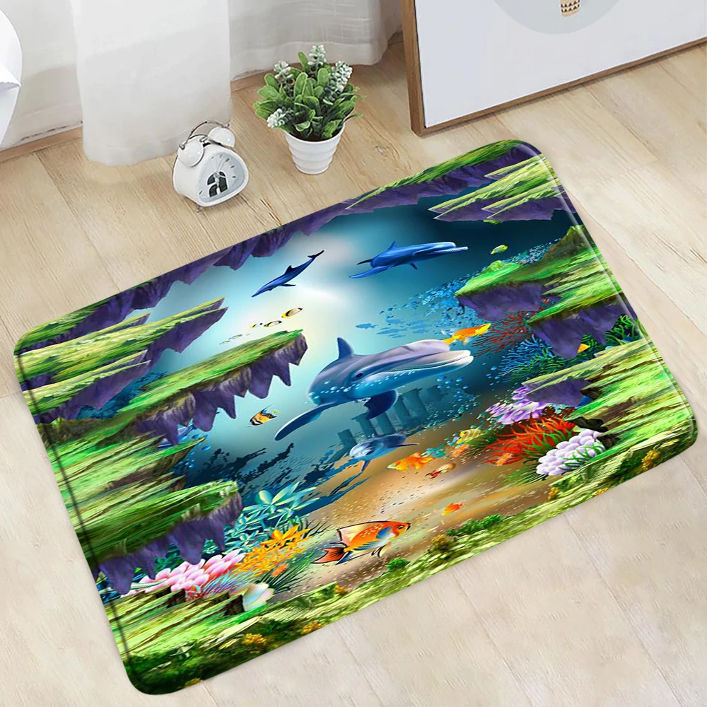 

Doormat Ocean Animal Bathroom Mat Whale Dolphin Underwater World Landscape Non-slip Rug Home Decor Kitchen Doorway Aisle Carpet