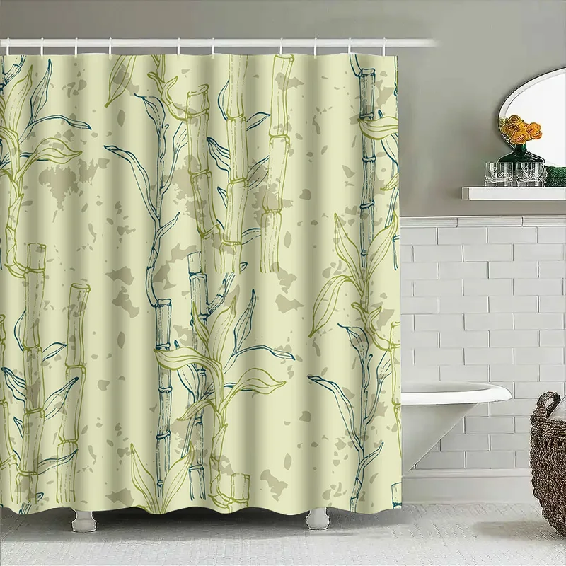 ستارة دش بنمط الخيزران الفني ديكور الحمام الحديث للديكور المنزلي (128 حرفًا) #4