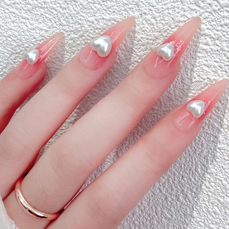 100pcs/bag New Mixed White Pearl Love Heart Shaped Nail Art Charms Half Round Beads Design For Nails DIY Manicure Decoration