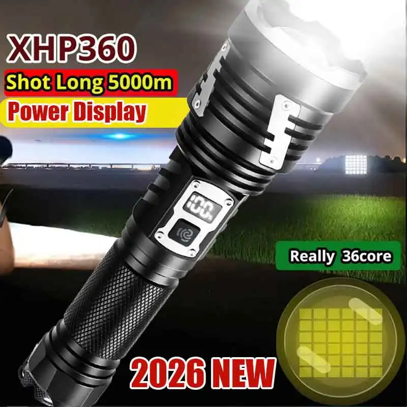 XHP360 Ultra Powerful Flashlight LED Work Light Rechargeable LED Lamp 9900000000LM Waterproof Torch Outdoor Lights For Camping