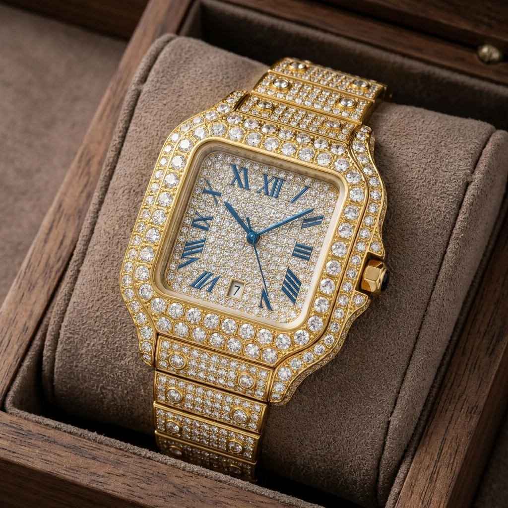 Men's square plate reading watch, block face splicing shape strap, light luxury collection style