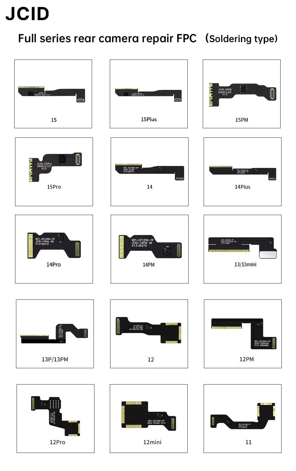 JC Soldering Type Rear Camera Flex Cable for iPhone 11 12 13 14 15 ProMax Solve the problem of mismatched lens codes and pop-ups