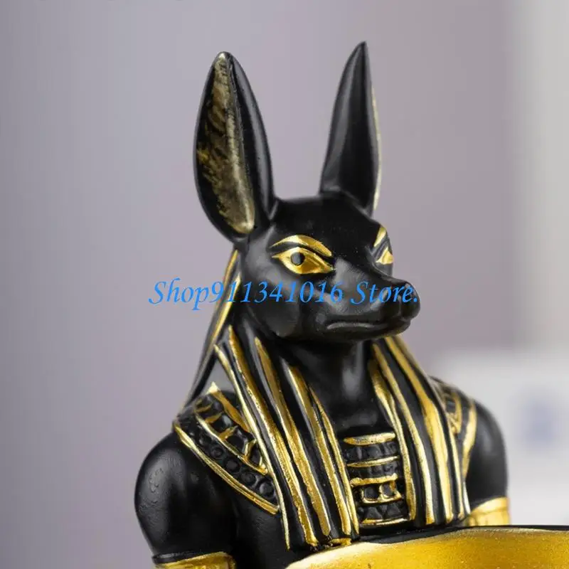 Egyptian Anubis God Resin Statue With Storage Bowl Ancient Mythological Decors Home Office Decoration Holder Tray