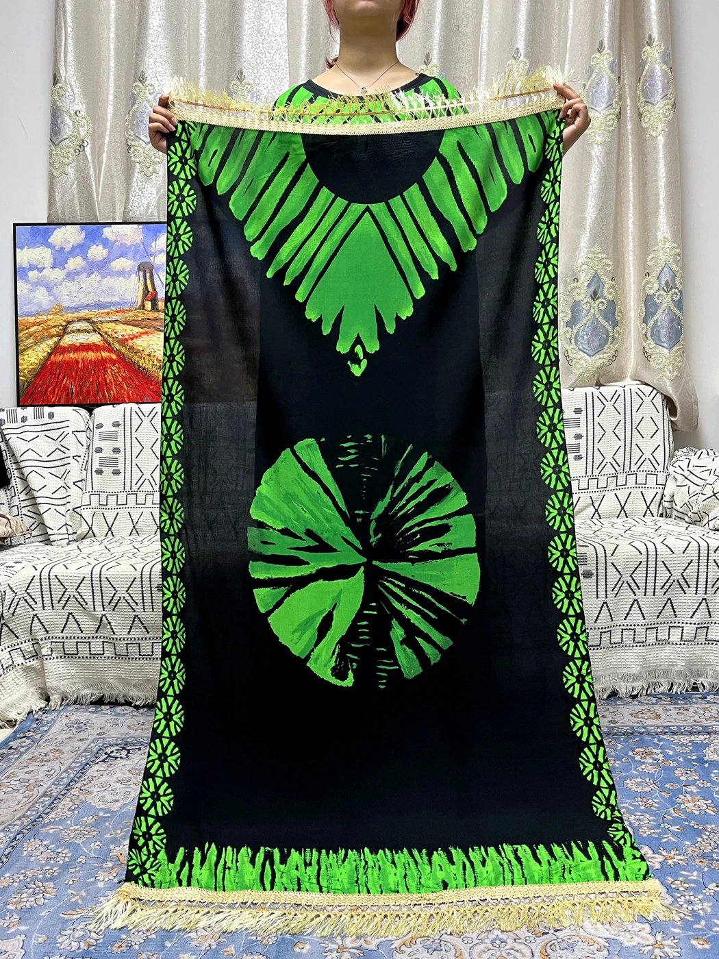 Muslim Abayas For Women Printed Cotton Traditional Loose Femme Robe African Islam Nigeria Dresses With Big Shawl Scarf 160x70cm