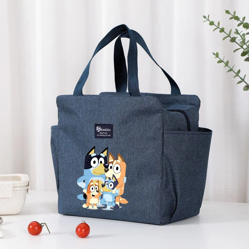 Bluey tas tangan makan siang anak-anak perempuan laki-laki anak-anak motif kartun kotak makan siang remaja pria wanita kantor termal Insulat Case hadiah ulang tahun