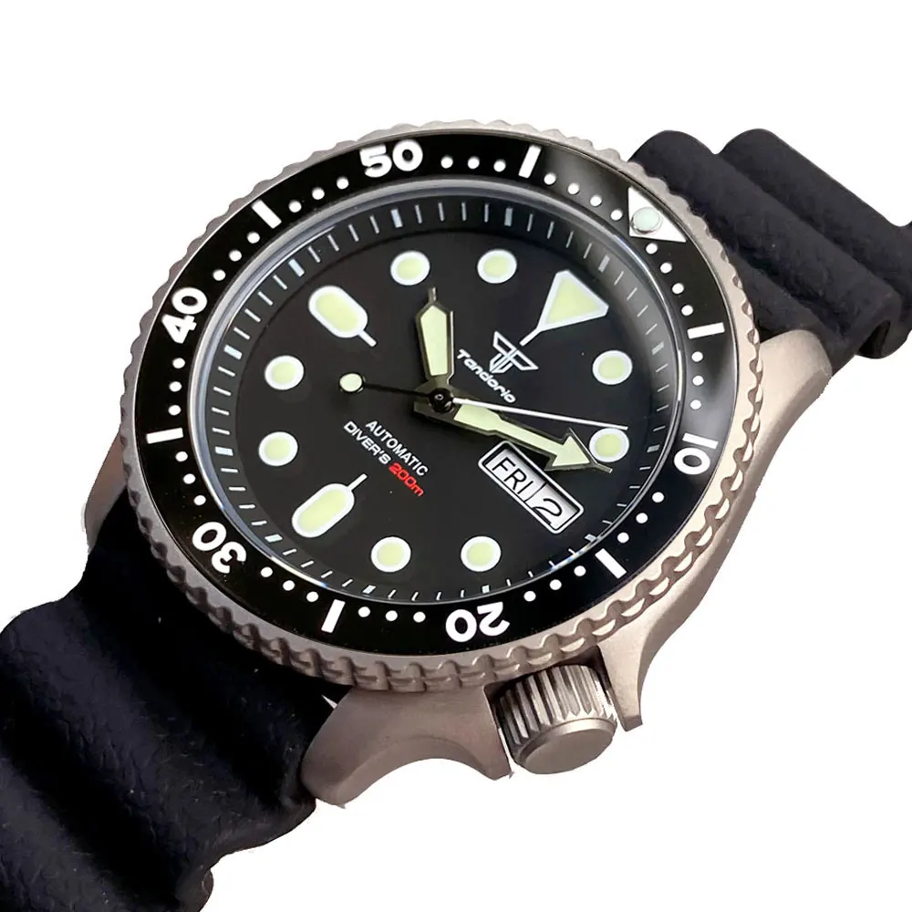 Tandorio 41mm Taucher Titan Gehäuse Uhr Männer Saphirglas nh36 Datum Woche automatische 20atm wasserdichte Gummiband grün leuchtend