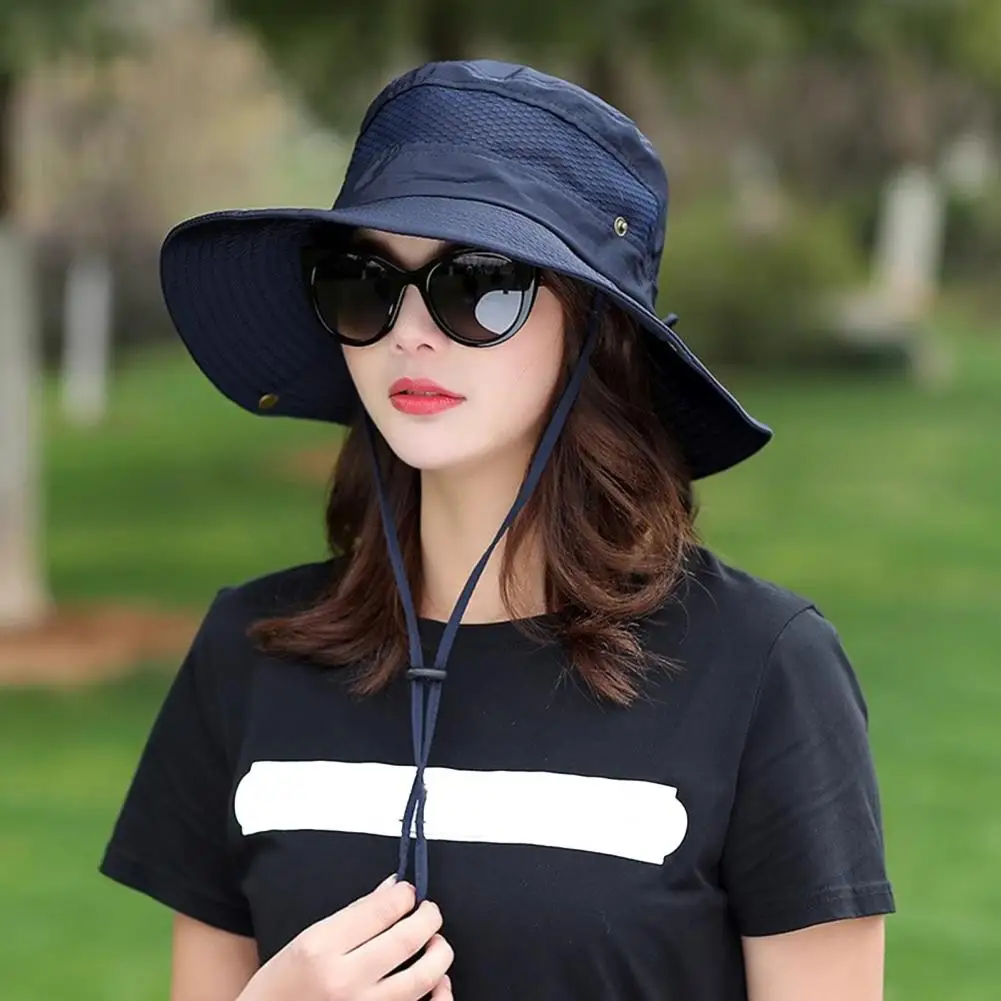 Polyester Bucket Hat Two-button Bucket Hat Summer Bucket Hat with Wide Brim Breathable Mesh Sun Protection Cap Outdoor for Men