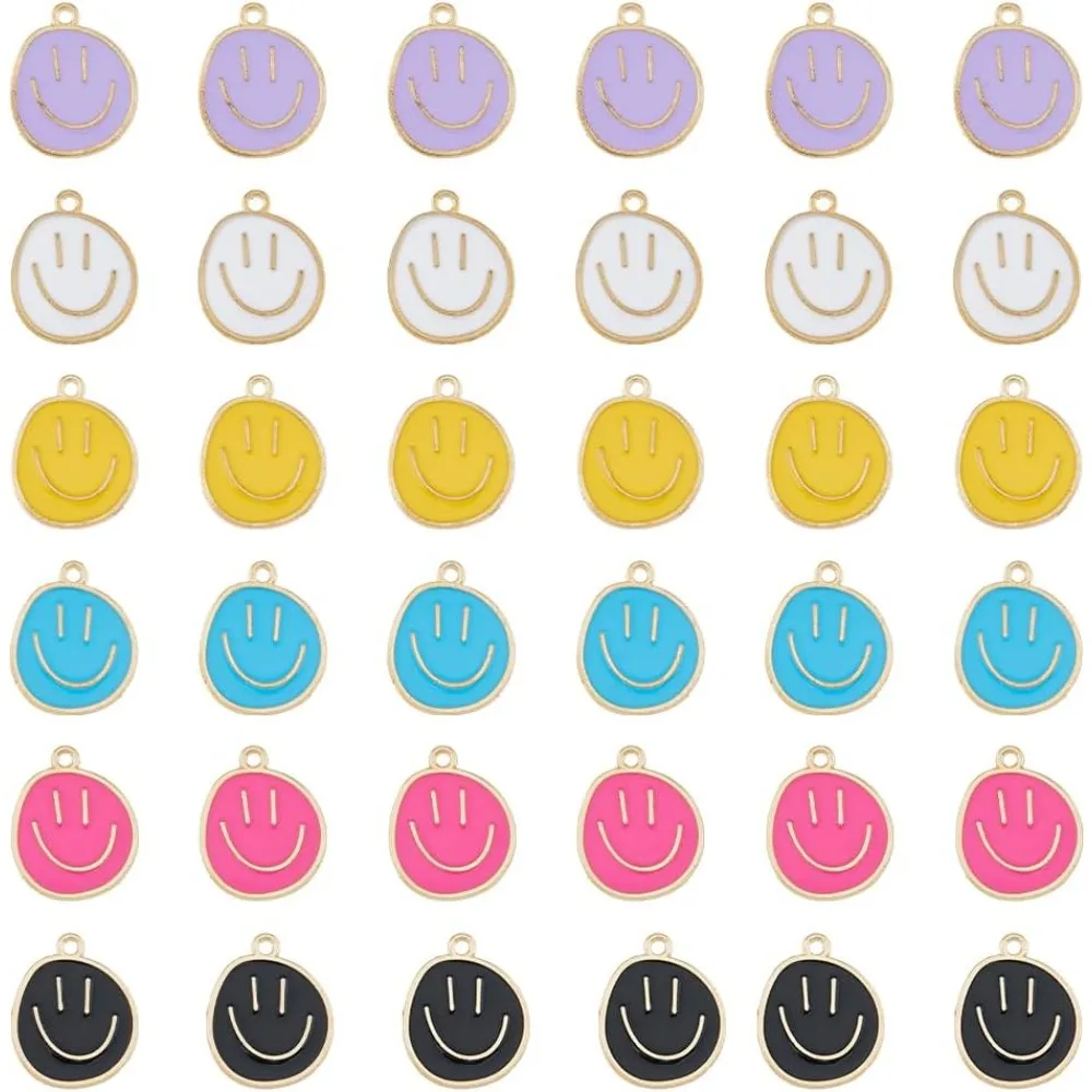 

Smiling Charms Alloy Enamel Pendants Rhinestone Happy Face Pendant Earring Bracelet Necklace Supplies for DIY Craft Jewelry
