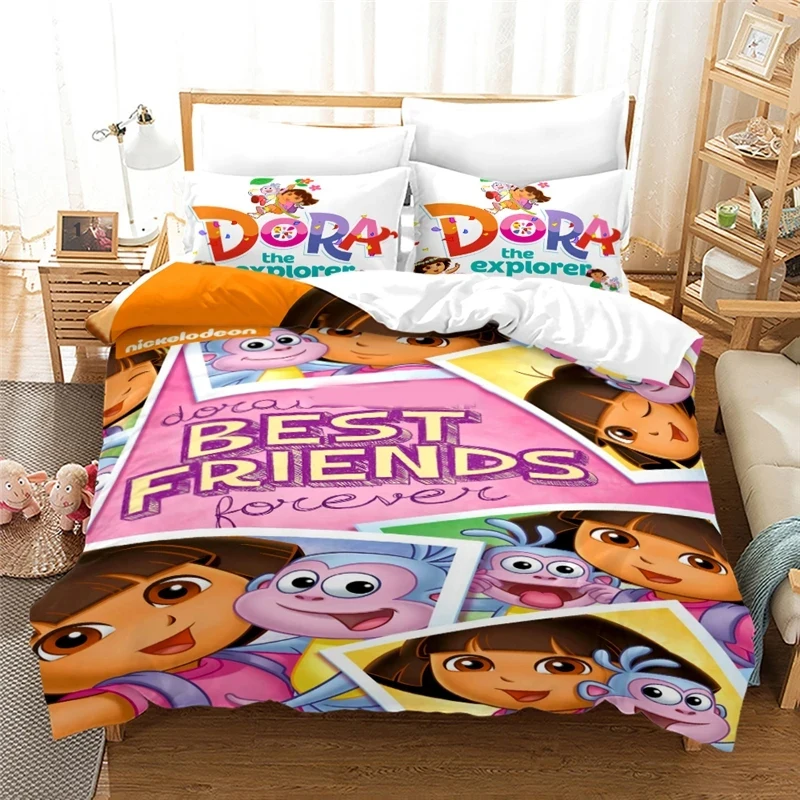 3D Print D-dora Cartoon Explorer Bedding Set Double Twin King Duvet Cover Comforter Pillowcase Boys Girls Adults Bedroom