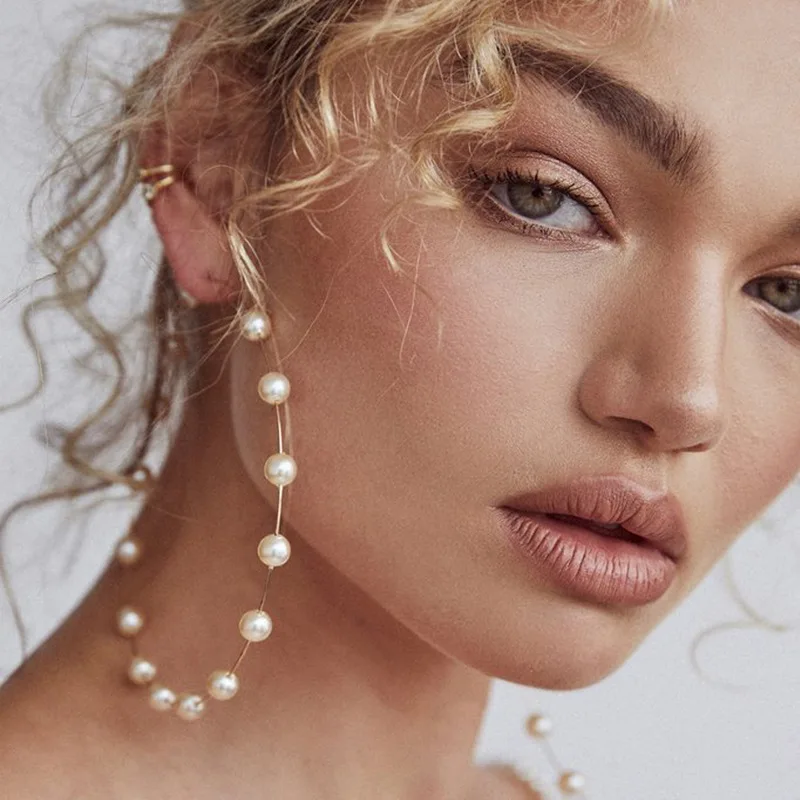 2023 new jewelry trend simple pearl big circle fashion elegant exaggerated pearl earring temperament lady earring party gift