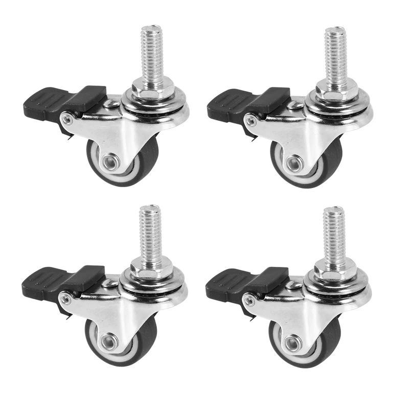 4Pcs Mini Small Casters 1 Inch M8x15mm Tpe Silent Wheels With Brake Universal Casters Wheel For Furniture Bookcase Drawer