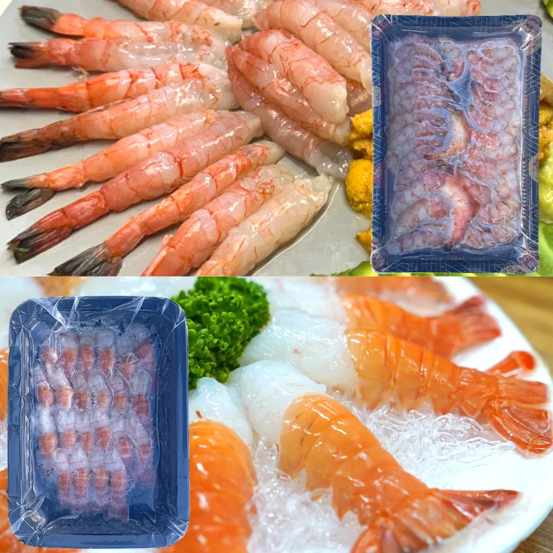 Sortido de camarones para Sashimi: camarones para bebés, Amaebi, Damasaeu, Dangsaeu, preparados, ingredientes de sushi, para Otsumaki