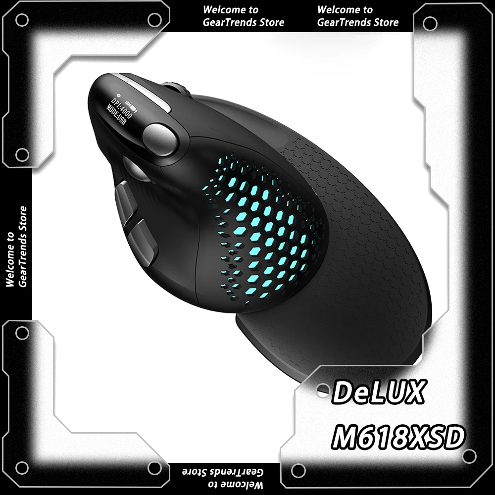 

DeLUX M618XSD Bluetooth Беспроводная трехрежимная мышь 2,4 г Электрический дисплей количества OLED-экран Поддержка запястья Вертикальная мышь для игр