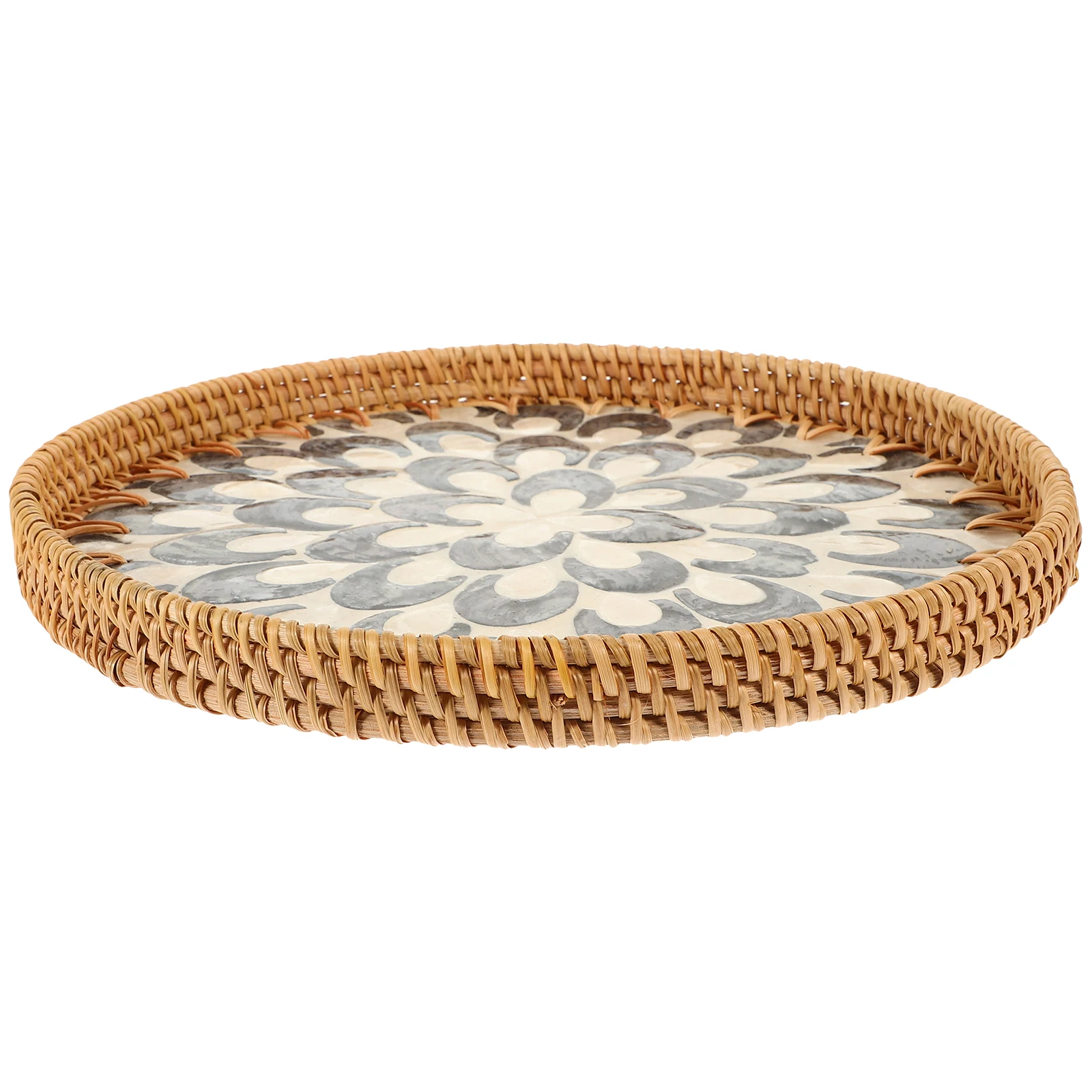 

Rattan Shell 30cm H made Woven Storage Round Round Woven Tray Large Capacity Kitchen Serving Basket Trays Coffee Table