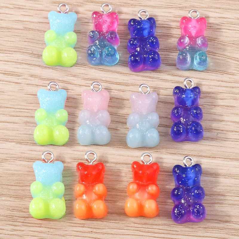 Tusember 10pcs 10 Colors Cute Colorful Resin Gummy Bear Charms For Jewelry Making Animal Earrings DIY Necklace Accessories