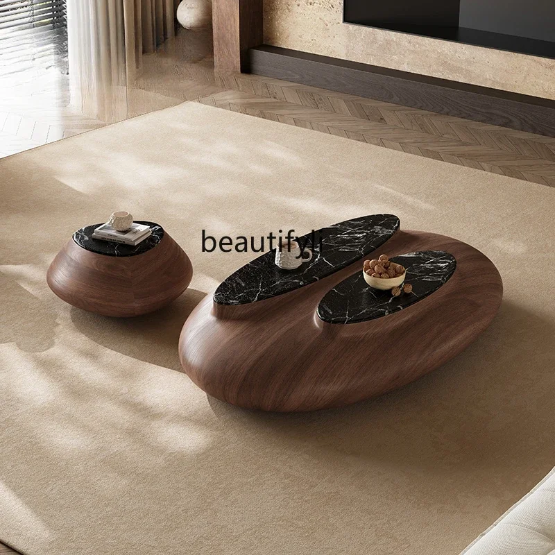 

North American black walnut leather solid wood large apartment surprising quiet wind living room meeting oval coffee table53