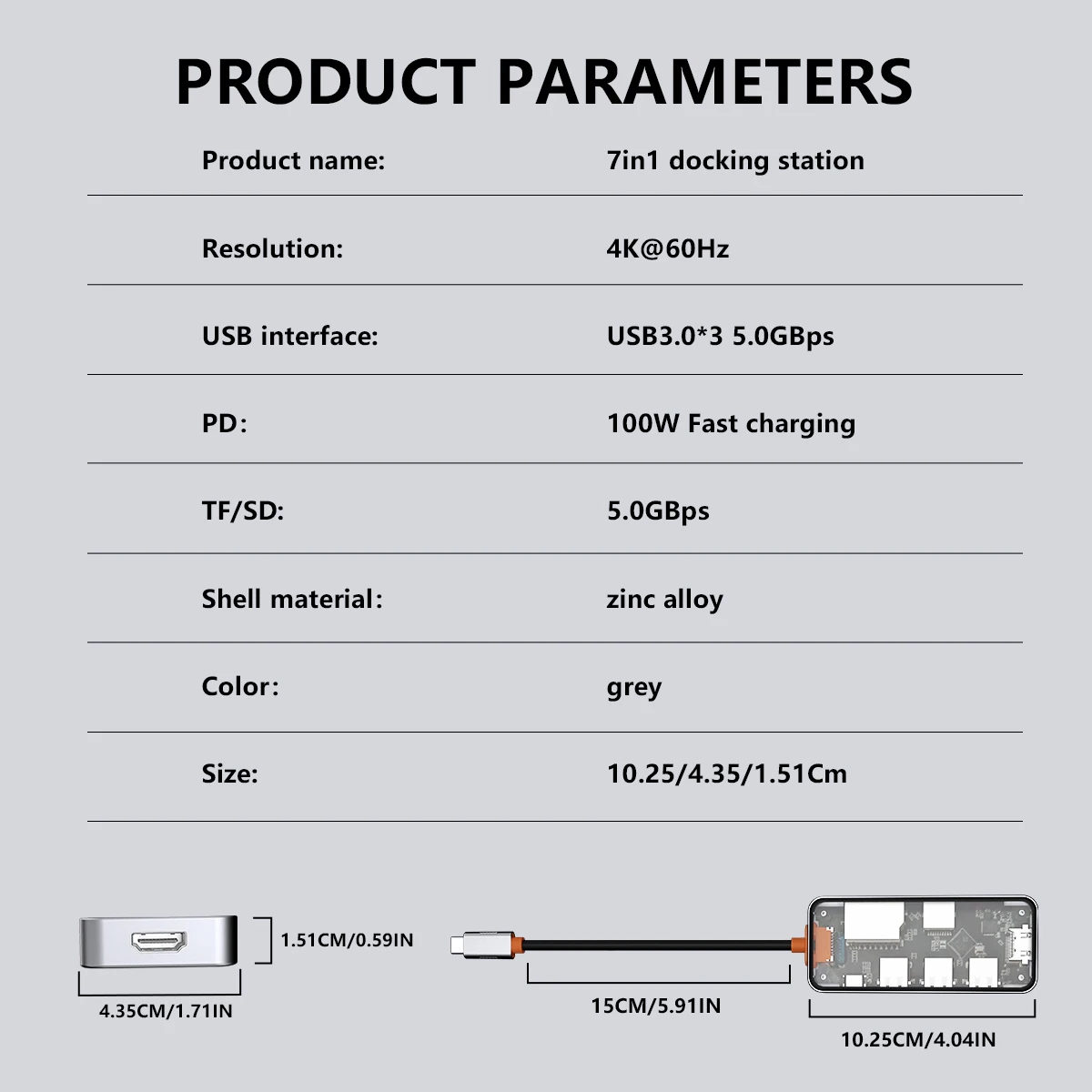 Док-станция 7 в 1 Type C USB3.0 HUB USB C к HDTV 4K60Hz PD100W Адаптер для чтения карт Micro SD Конвертер для ноутбука и телефона Macbook