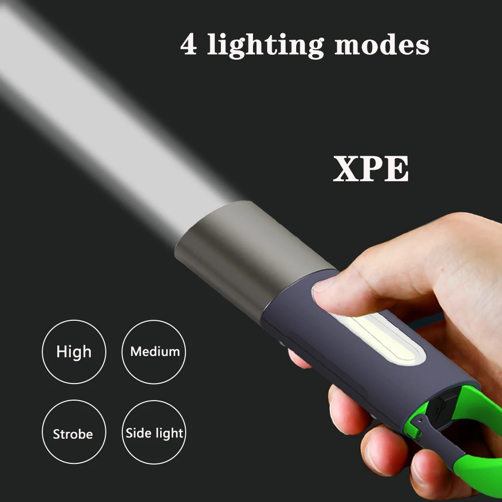 USB Rechargeable Flashlight High Lumens Zoomable LED Flashlight With COB Side Light 4Modes Floodlight Torch for outdoor camping