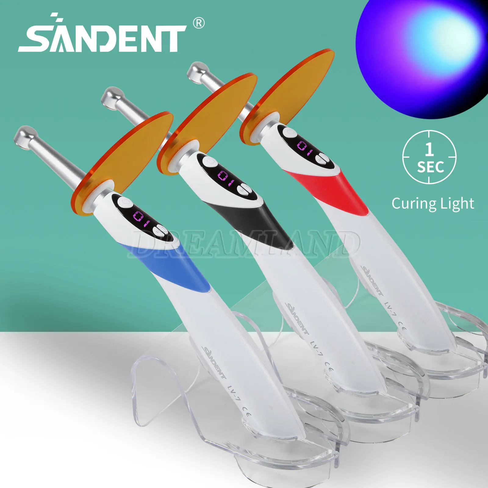 2 Modes Dental Cordless Curing Light Wireless 1 Second Cure Lamp metal head 2500mW/c㎡ 7V NEWLY