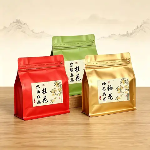 High quality premium flower scented tea jasmine tea aluminum foil bag green black  oolong tea 125g250g packaging bag custom