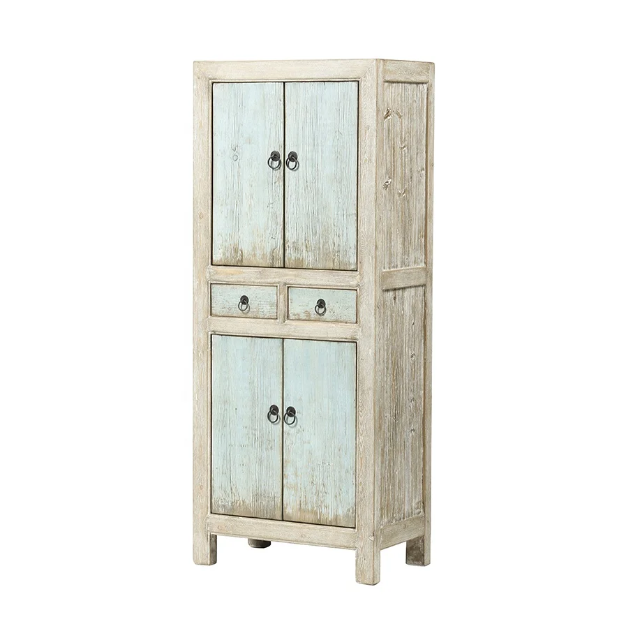 Chinese Antique Recycled Wood Bedroom Furniture Shabby Chic Classic Distressed Style Armoire Closet Wardrobe