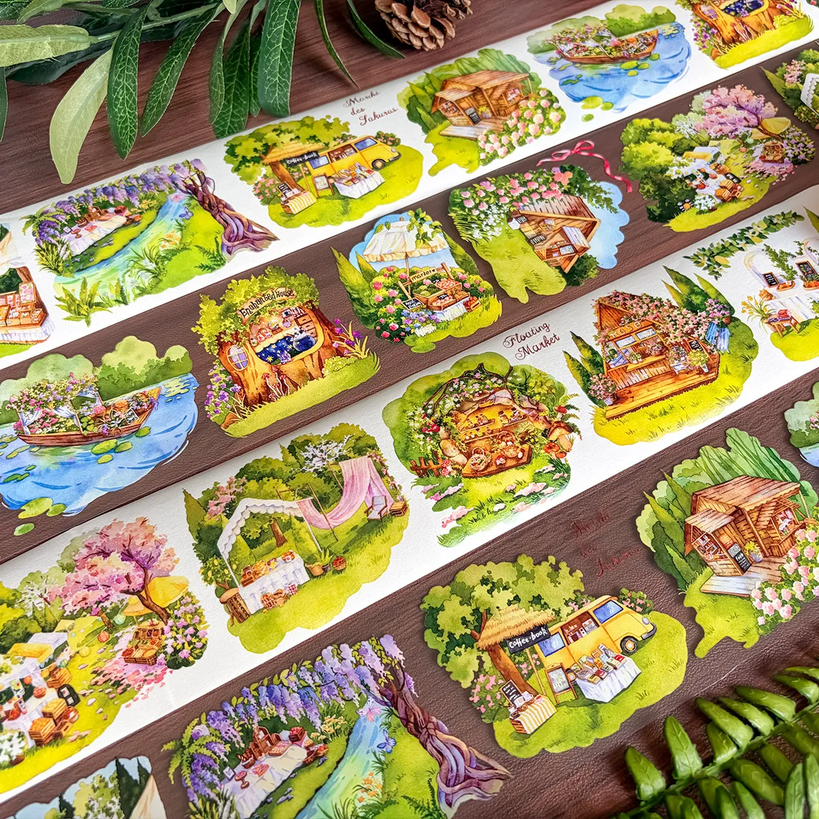 New Scenery Washi Tape Stone Castle Narrow Alley Cabin Forest Building Landscape PET Sticker for Journal Scrapbooking