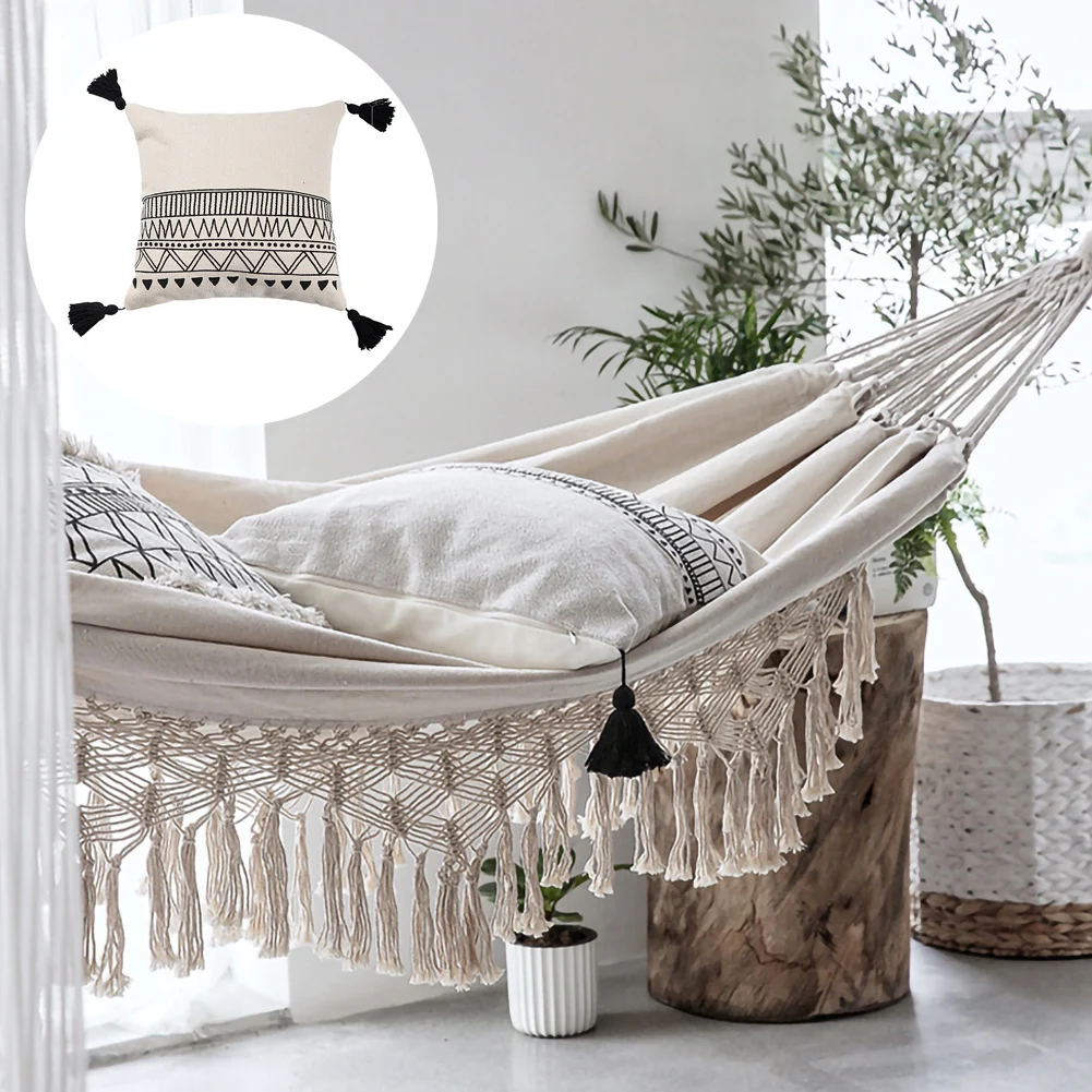 

Outdoor Garden Hammock Tassel Canvas Small Tassel Pillow Hiking Camping Hunting Foldable Hammock Photo Props