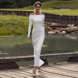 Bafftafe Simple Sheath Long Sleeves Prom Dresses Women Off The Shoulder Customized Formal Evening Gowns Special Party Dress