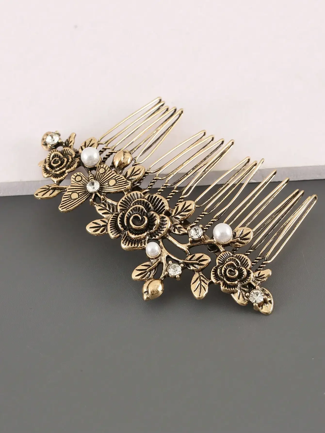 Vintage Metal Flower Leaf Hair Comb Wedding Bride Side Hair Accessory