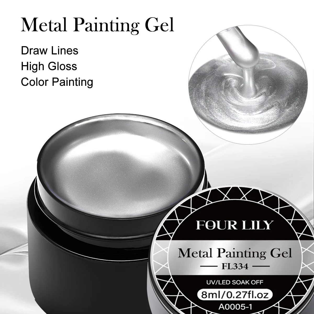 8ML Super Bright Metallic Painting Gel Polish Gold Silver Mirror Gel Nail Polish Flower Drawing Lines French Nail Varnish