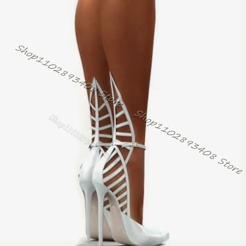 Witte Holle Stiletto Pumps Enkelgesp Puntige Neus Effen Hoge Hakken Damesschoenen Ontwerp Lente Sexy Schoenen Zapatos Para Mujere