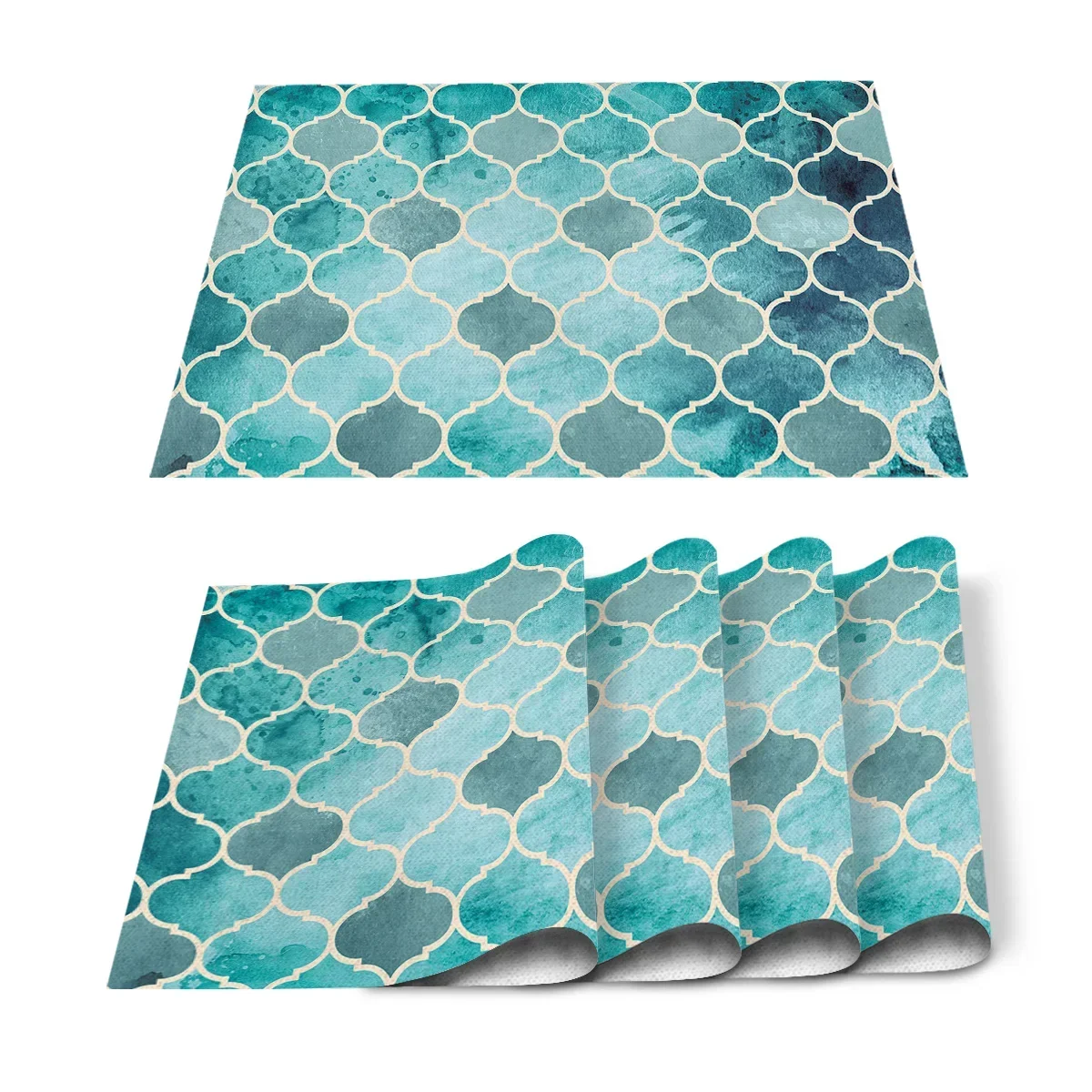 Moroccan Geometric Printed Placemats Set for Table Runner, Seasonal Kitchen Dining Table Decoration for Indoor Party Home Gifts