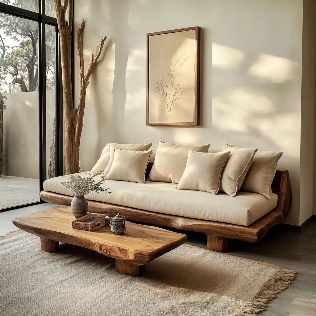 Solid wood natural side sofa living room log sofa B & B villa straight row double triple sofa