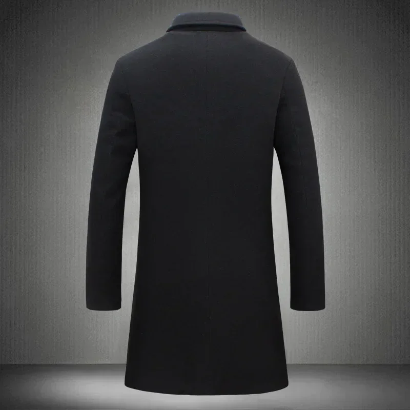 Autumn Winter Fashion Men's Woolen Coats Solid Color Single Breasted Lapel Long Coat Jacket Casual Overcoat Plus Size 5 Colors