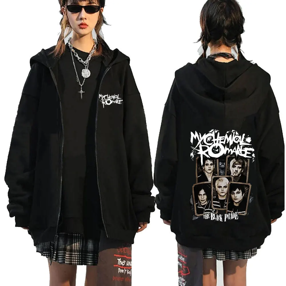 Moletom Punk Preto com Zíper para Homens