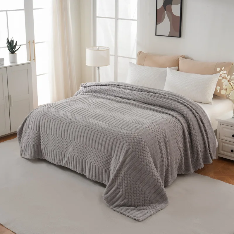 Cozy Tafu Velvet Bean Blanket Solid Color Winter Office Sofa Blanket