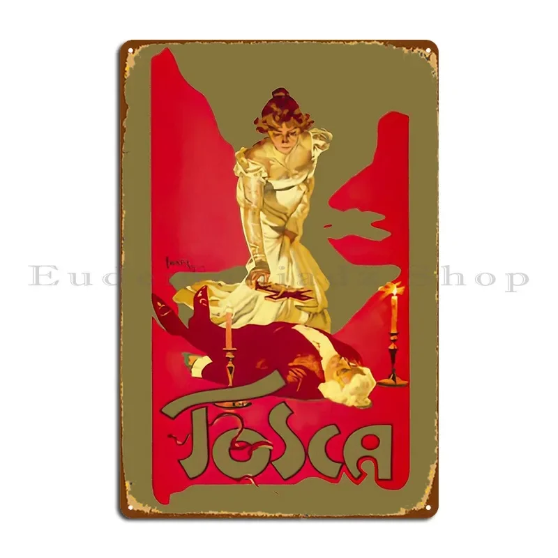 Póster de Ópera Tosca de Giacomo Puccini, Letreros Metálicos de Diseño, Letrero de Hojalata con Efecto Oxidado para Bar, Cine, Fiesta