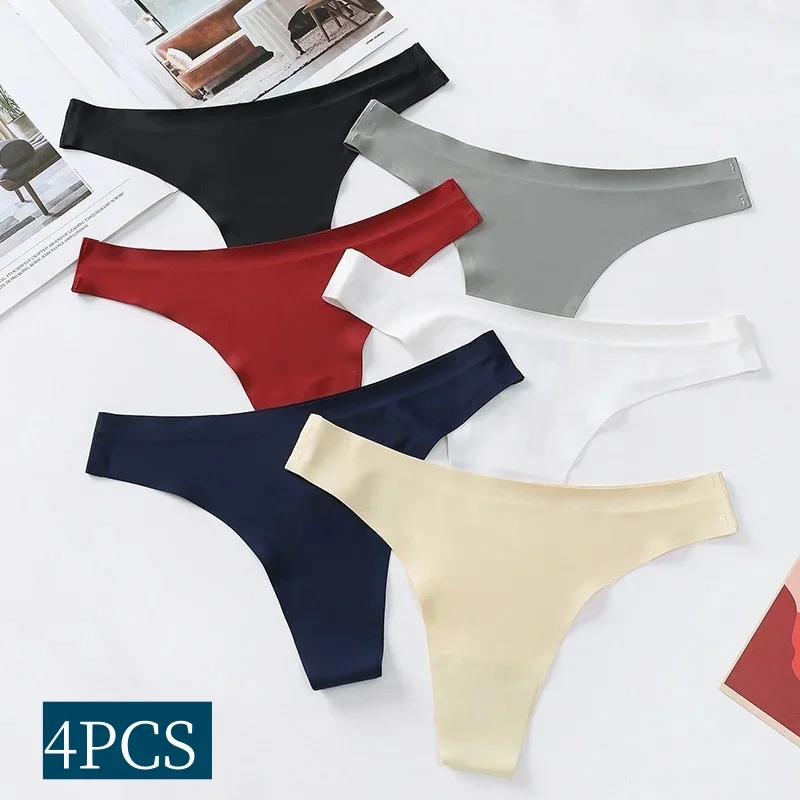 

4Pcs/Set Panties Ultra-thin Thongs Women Low Waist G-string Sexy Seamless Underwear Sports Pantys Soft Solid Female Underpants